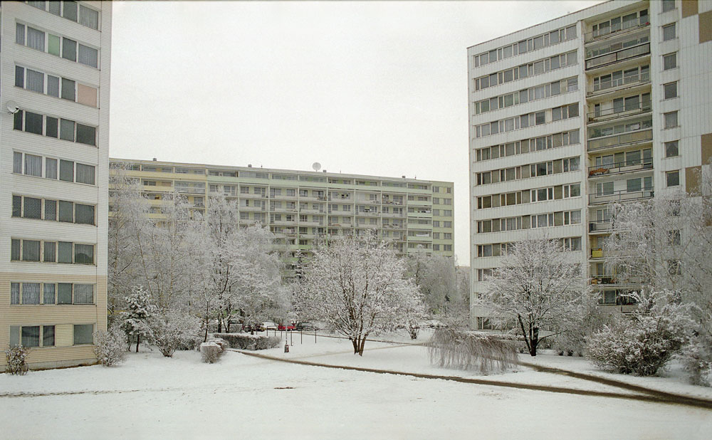 sídliště Prosek, Praha, Jablonecká, Prosecká, zima, sníh